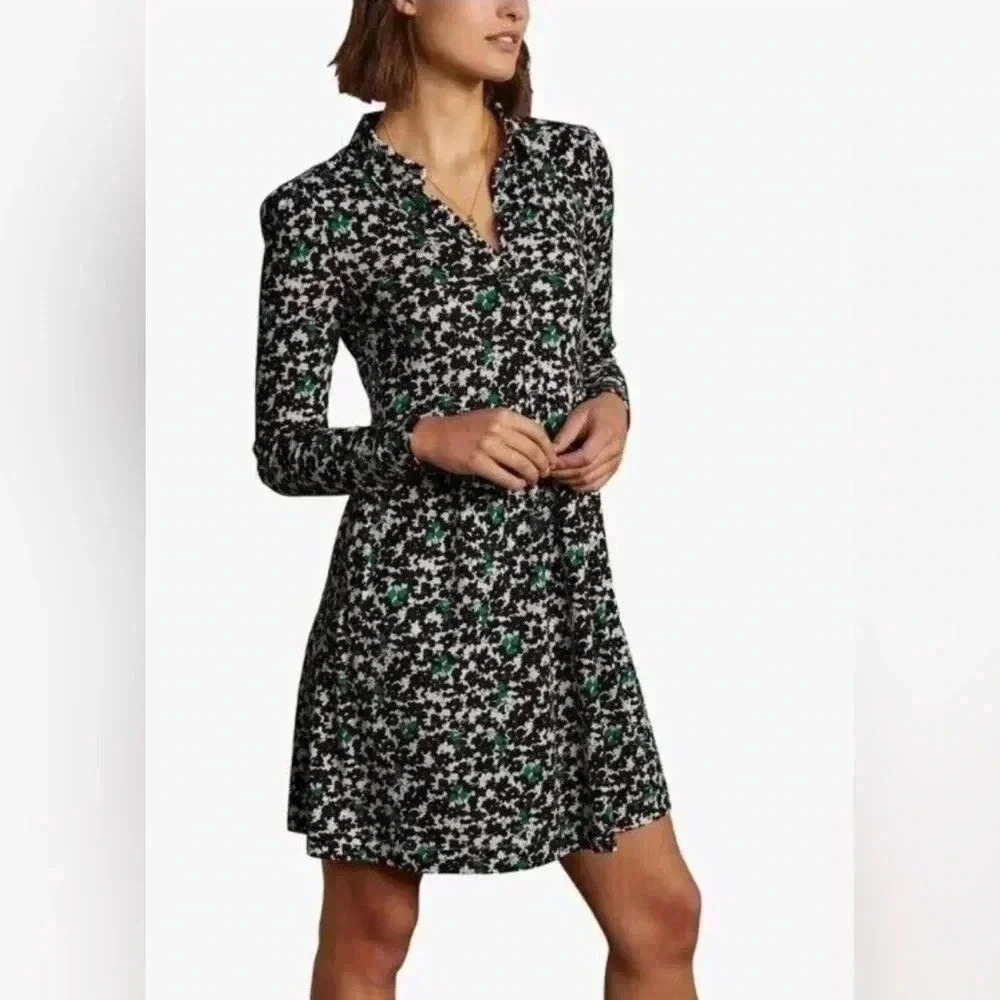 Boden Floral Long Sleeve Jersey Dress - Size 10
